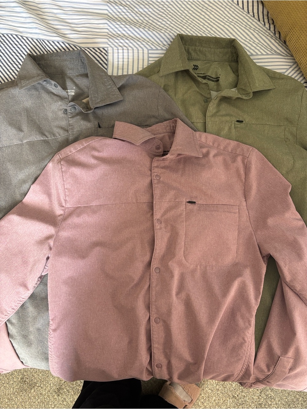 all in motion Men's Button-Up shirt (3 pink, gray, green)